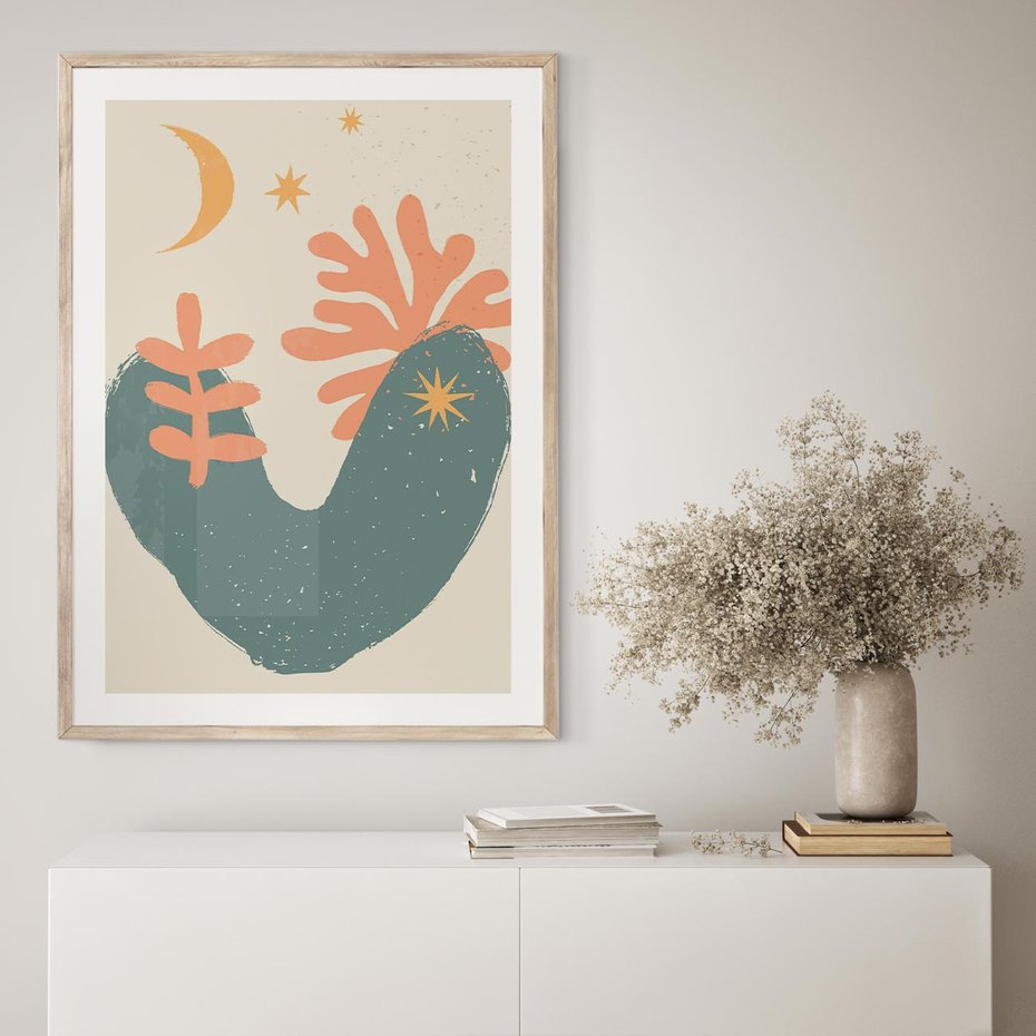 Plakat w ramie 40x50 - Energetyczne Kształty - boho formy, kształty - rama drewno