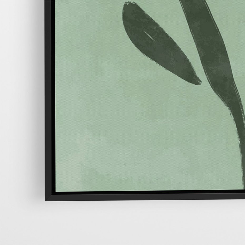 Obraz w ramie 70x100 - Objęcia Zieleni - zielona abstrakcja, zgaszona zieleń - rama czarna