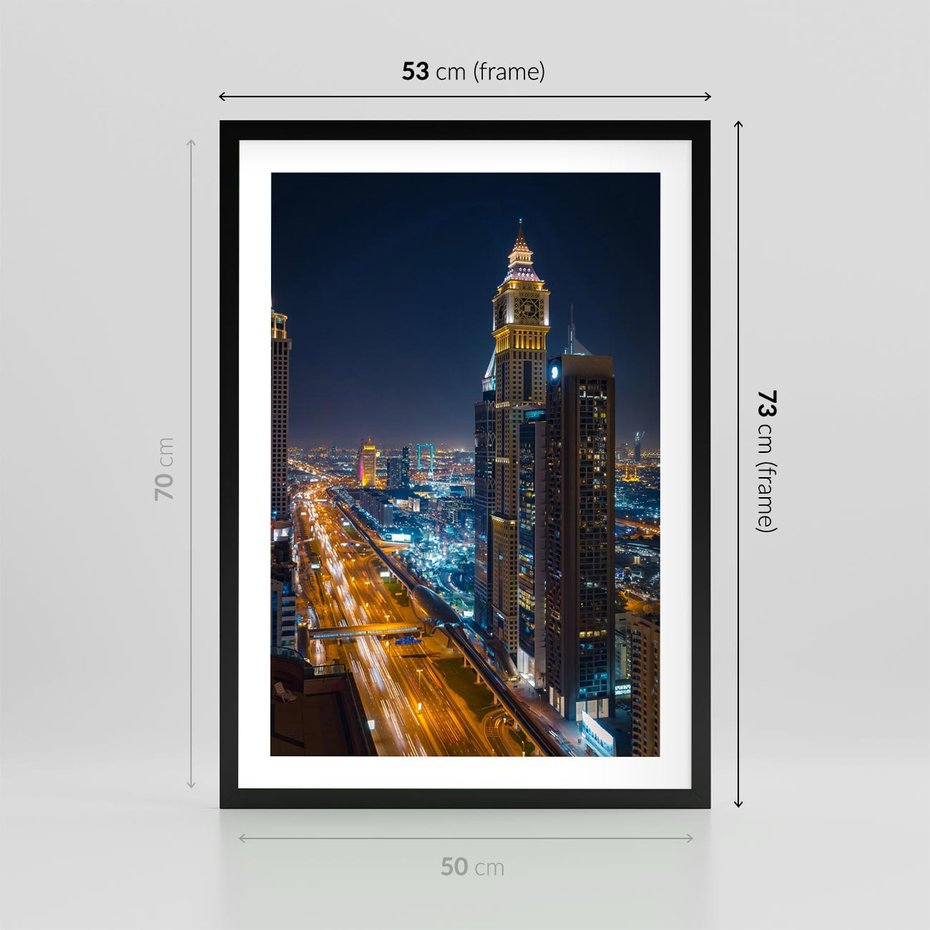 Plakat w ramie 50x70 - Nocna magia - miasto, noc - rama czarna