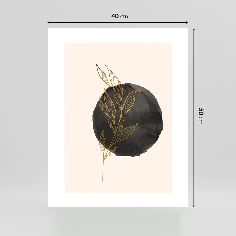 Plakat bez ramy 40x50 - Złota Gałązka na Tle Akwarelowej Ciemności - złota gałązka, czarna plama akwarelowa w tle