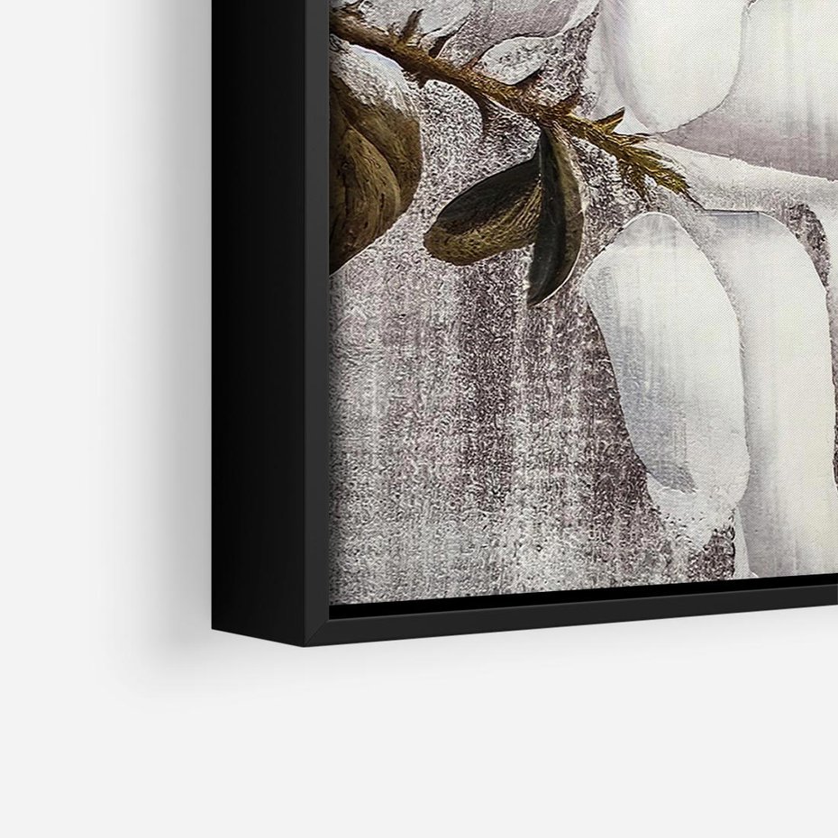 Obraz w ramie 50x50 - Tekstura Kwiatu - białe kwiaty, duży kwiat - rama czarna