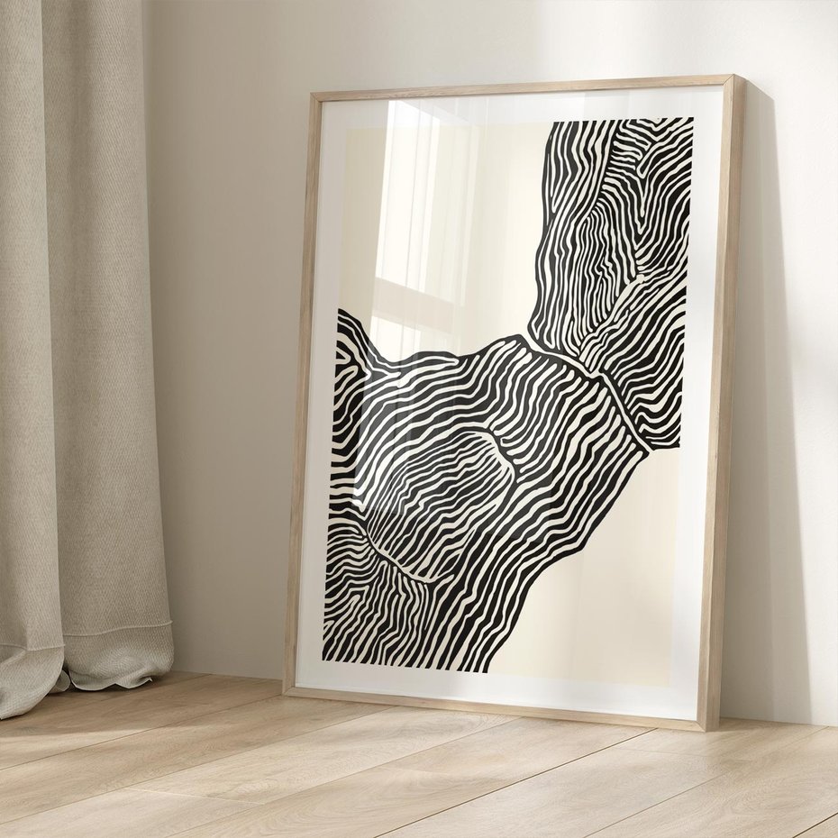 Plakat w ramie 40x50 - Migoczące Kontury - boho plakat, rycina - rama drewno