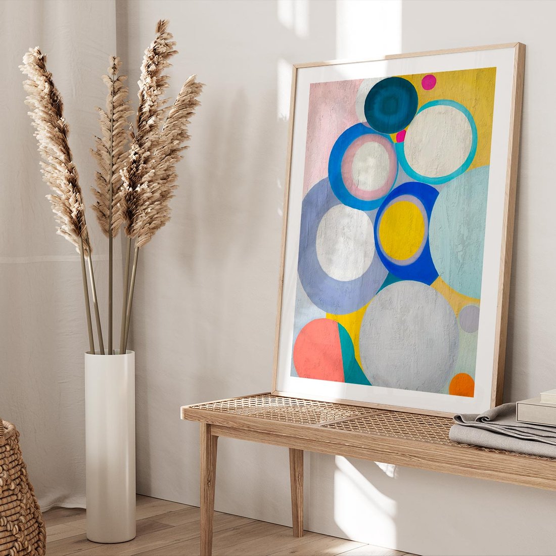 Plakat w ramie 30x40 - Rozkwitająca Symfonia Serca - abstrakcyjne geometryczne kształty, olejny obraz - rama drewno