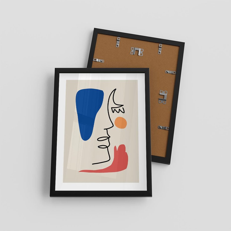 Plakat w ramie 30x40 - Rozbijające Symfonie Form - abstrakcyjny obraz, przypomina twarz - rama czarna