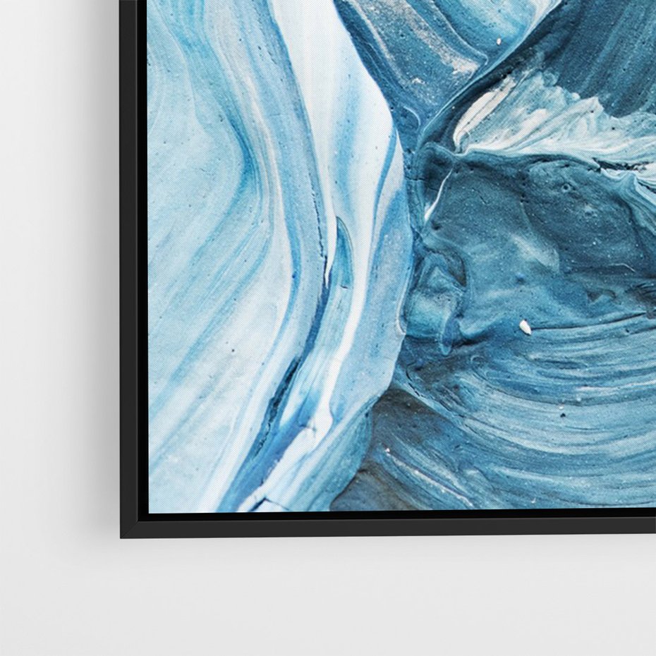Obraz w ramie 70x100 - W stronę niebieskiego horyzontu - abstrakcja, rozlane farby - rama czarna