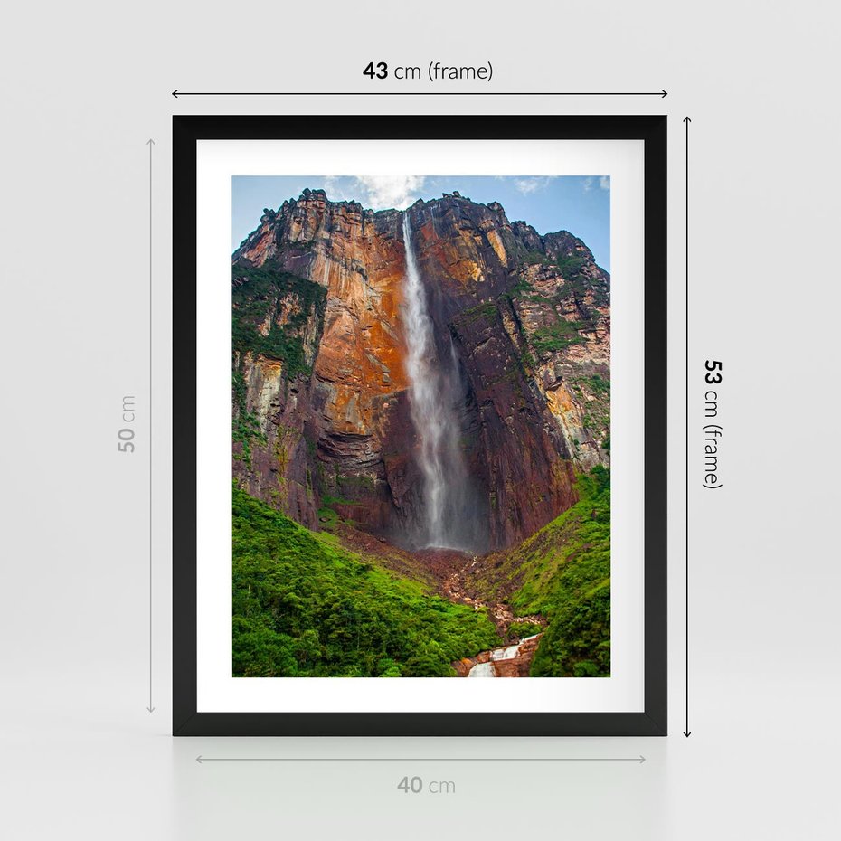 Plakat w ramie 40x50 - Górska siła wodospadów - wodospad, góra - rama czarna