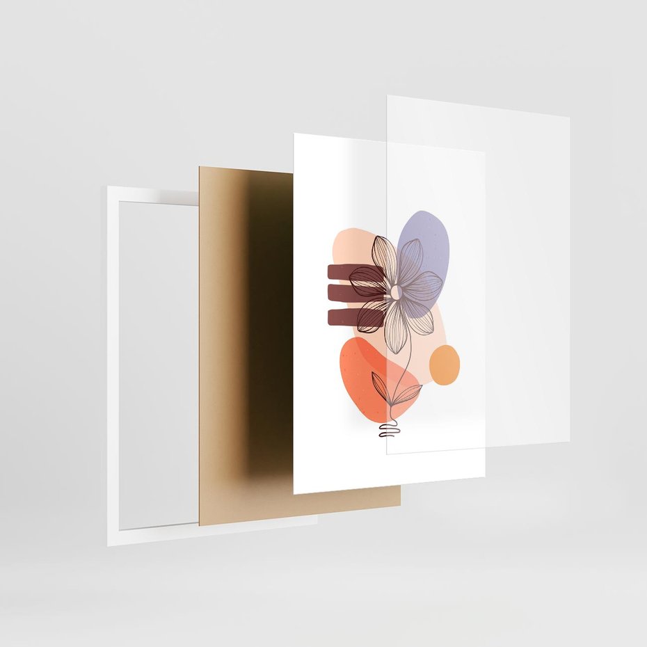 Plakat w ramie 50x70 - Migocące Odbicia Kwiatów - abstrakcyjna sztuka, plamy - rama biała