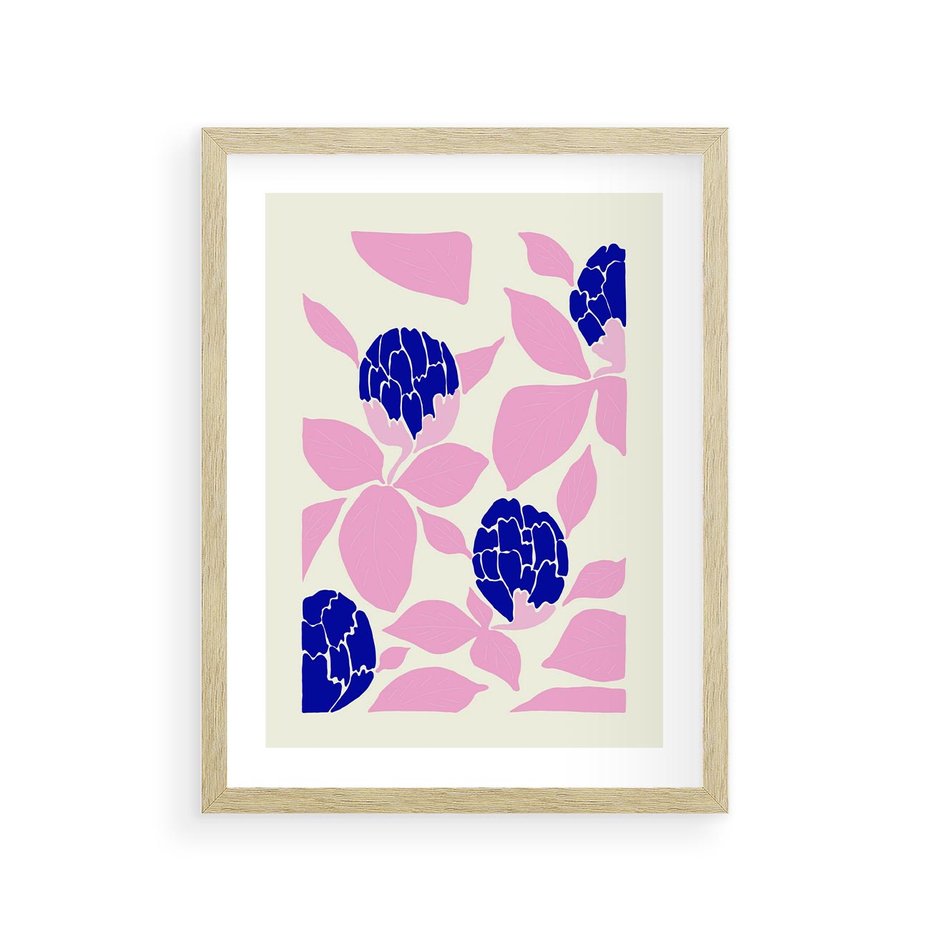 Plakat w ramie 30x40 - Impresje deszczu - nowoczesna kompozycja, kwiaty - rama drewno