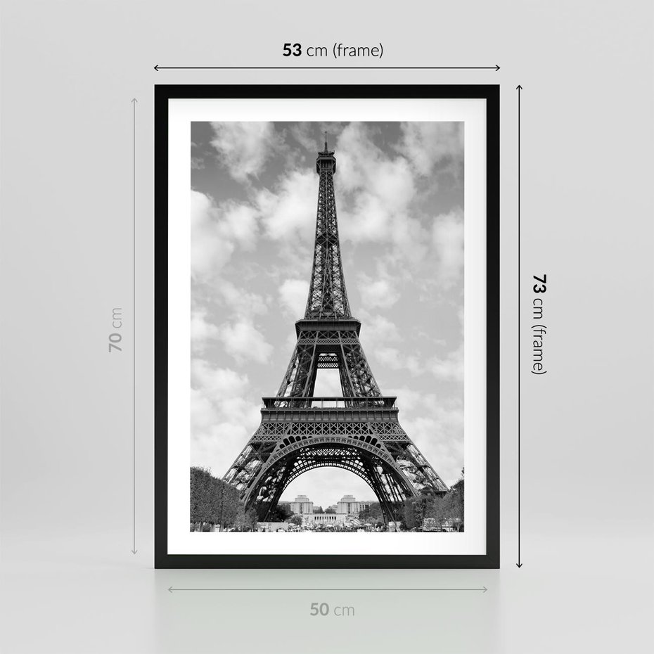 Plakat w ramie 50x70 - Nocna panorama Paryża z wieżą Eiffla - Eiffla, Paryż - rama czarna
