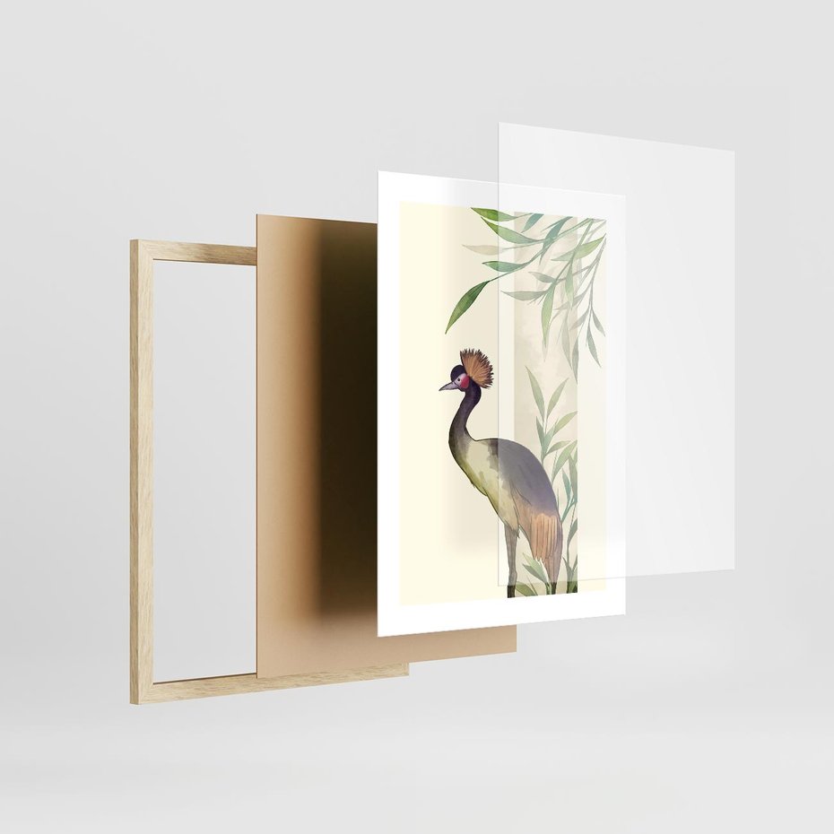 Plakat w ramie 30x40 - Kwiatowa Ekspresja - japońska sztuka, ptak - rama drewno