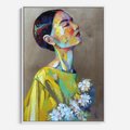 Obraz w ramie 50x70 - W Żółtej Sukience - olejny abstrakcyjny obraz, portret kobiety w żółtej sukience - rama biała