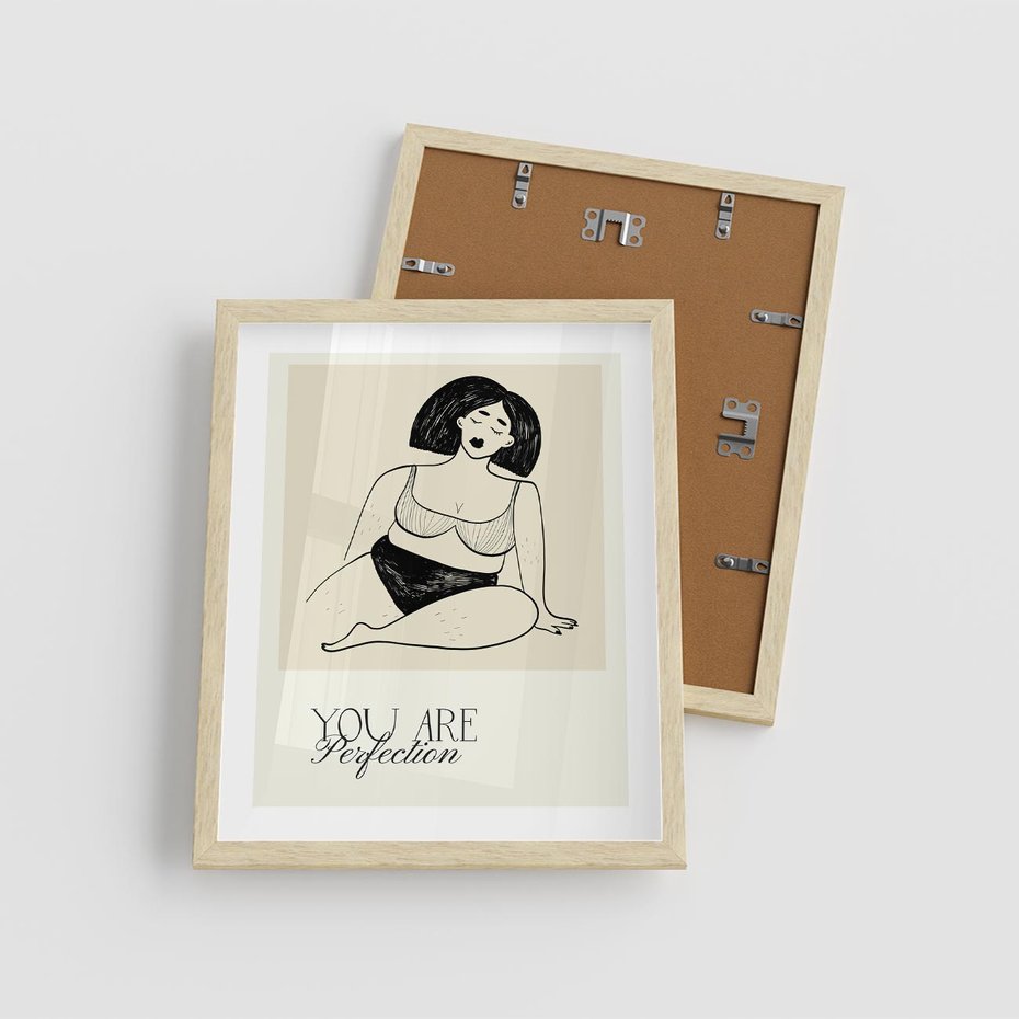 Plakat w ramie 40x50 - Harmonia Kształtów Bez Granic - siła kobiecości, rysunek - rama drewno