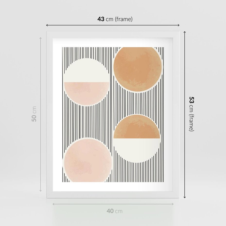 Plakat w ramie 40x50 - Przenikające Kształty - abstrkacyjna nowoczesna sztuka, koła okręgi - rama biała