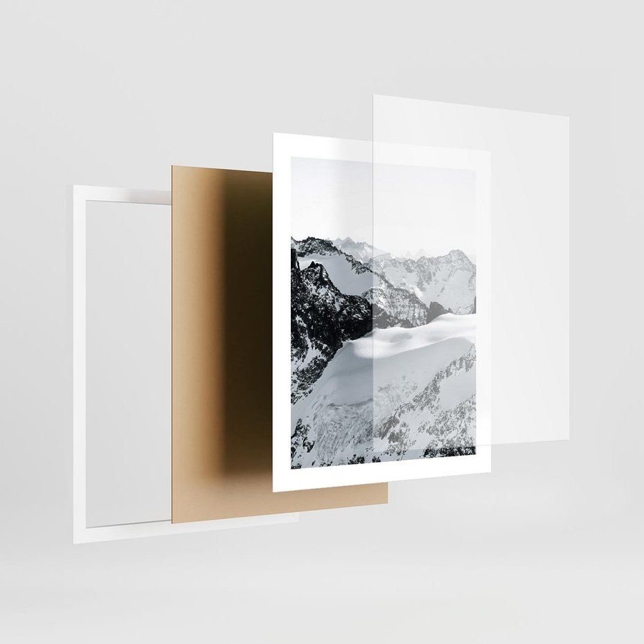 Plakat w ramie 40x50 - Biały Zimowy Pejzaż - góry w zimie, ośnieżone wysokie szczyty - rama biała