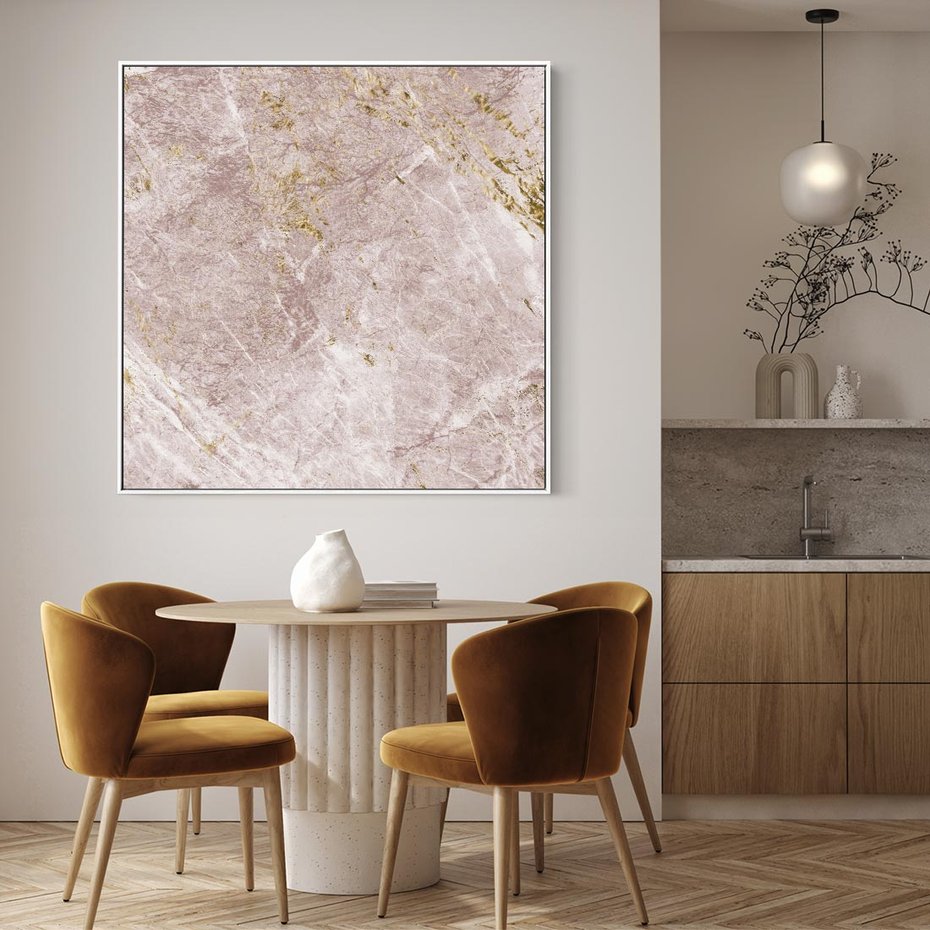 Obraz w ramie 50x50 - Wyjątkowa Stylizacja - marmur, złoto - rama biała