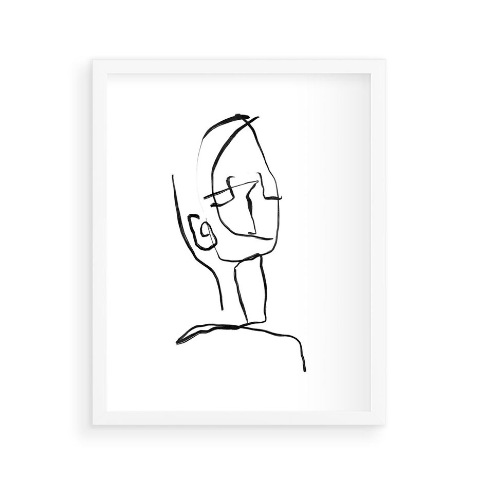 Plakat w ramie 40x50 - Migotliwe Widzenia - szkic twarzy, minimalistyczny niewyraźny - rama biała