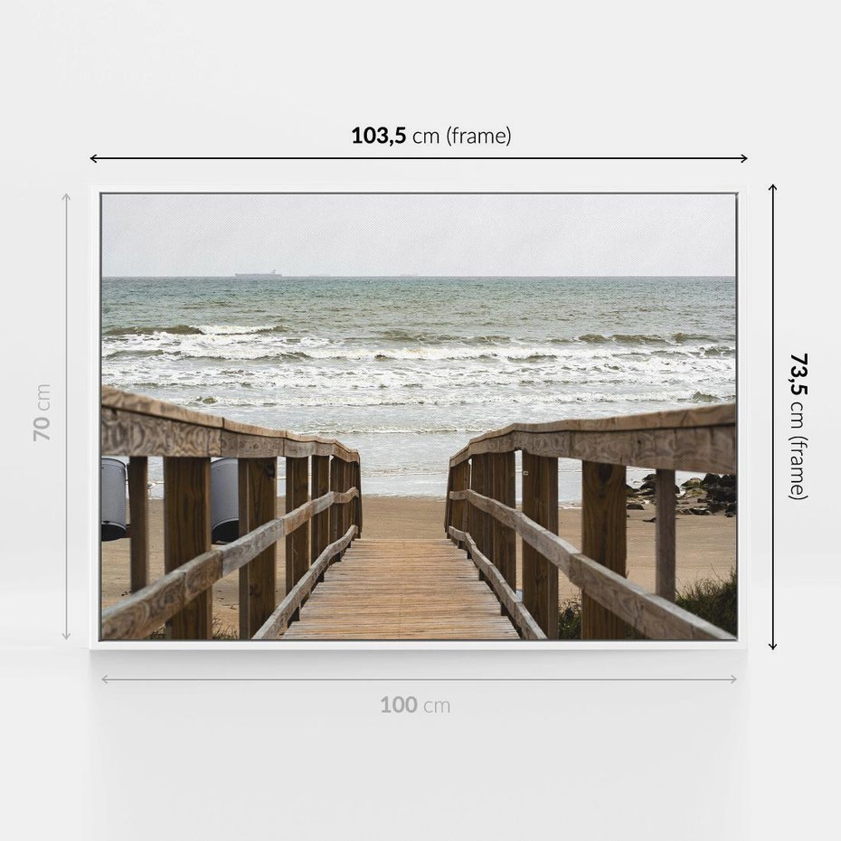 Obraz w ramie 100x70 - Morze i drewniany pomost - morze, pomost - rama biała