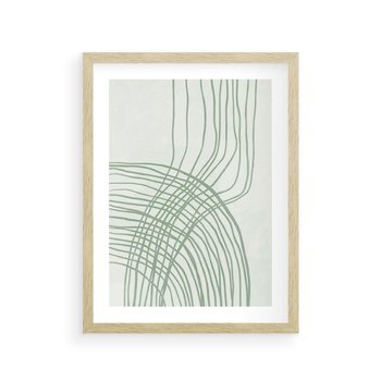 Plakat w ramie 30x40 - Migotliwa Spokojna Zieleń - zielony plakat, abstrakcyjne splątane linie - rama drewno