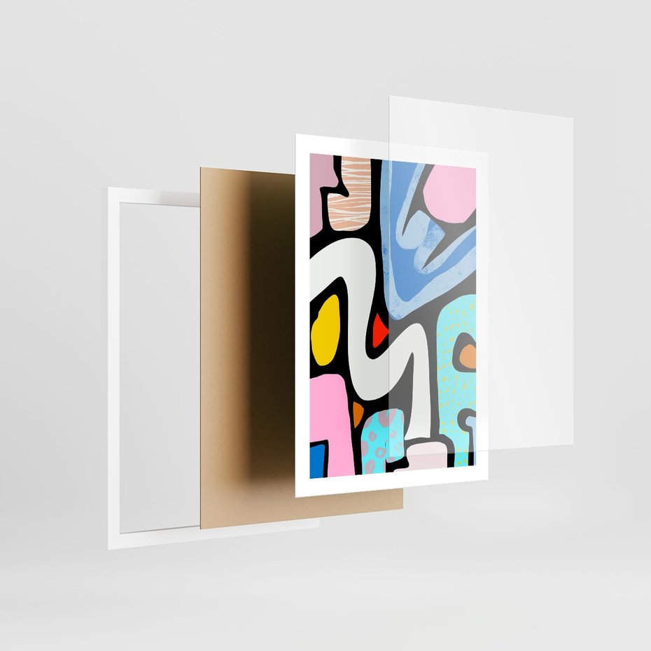 Plakat w ramie 50x70 - Komiksowe Formy - abstrakcyjne formy, komiksowy styl - rama biała