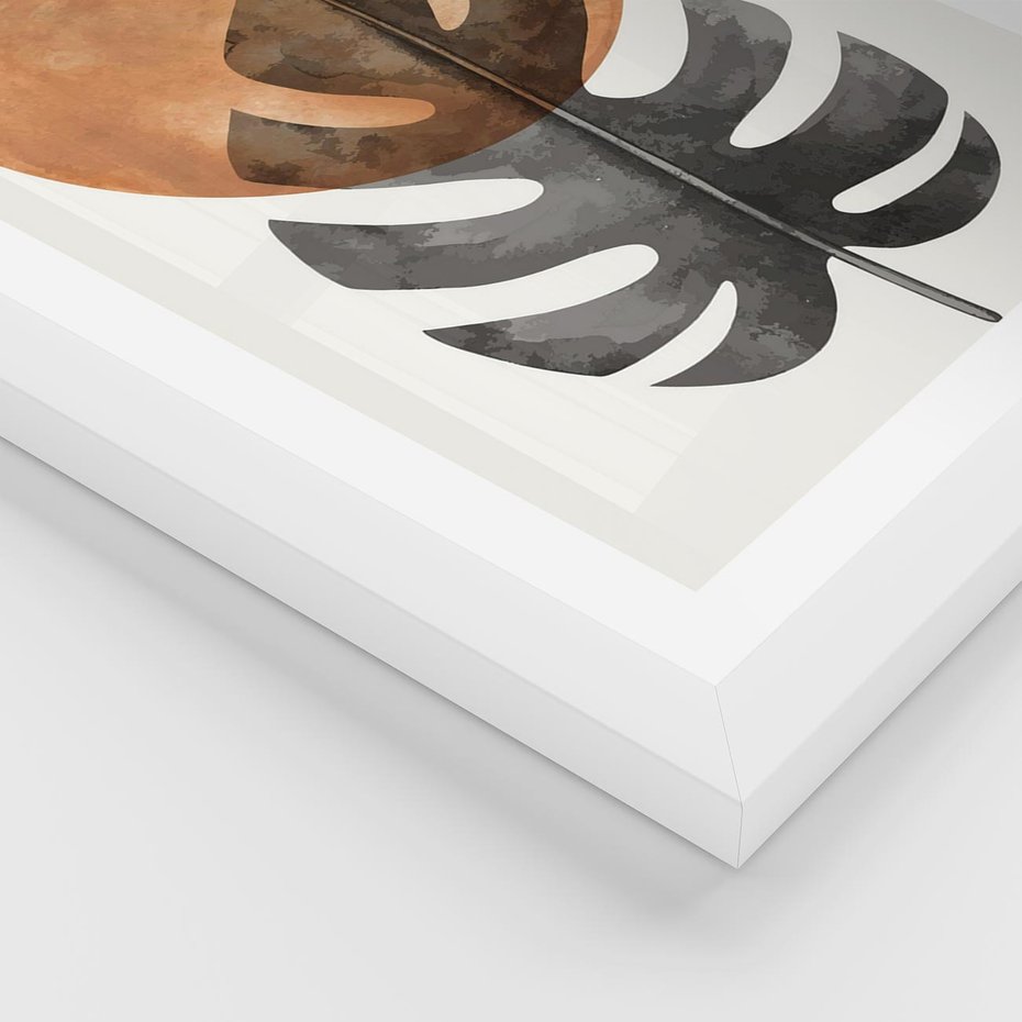 Plakat w ramie 40x50 - Natura a Sztuka - liść monstery, czarna grafika - rama biała