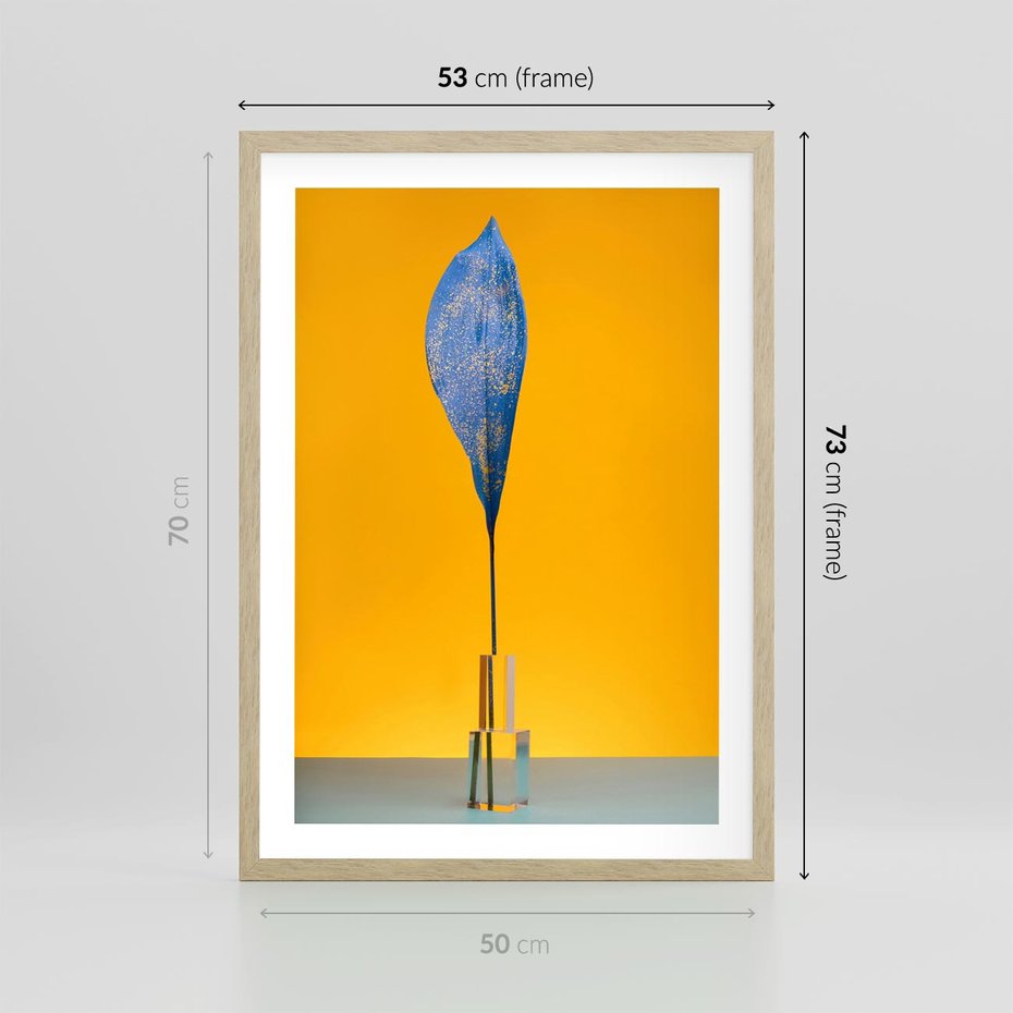Plakat w ramie 50x70 - Niebiańskie liście - liść, liście - rama drewno
