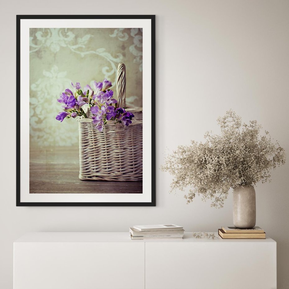Plakat bez ramy 21x30 - Kwiatowy koszyk - kwiaty, koszyk
