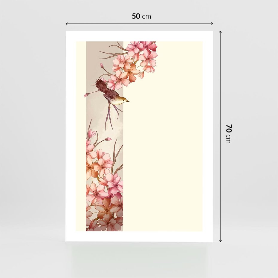 Plakat bez ramy 50x70 - Rozkwitające Marzenia - japońska sztuka, ptak