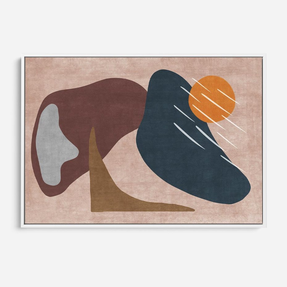 Obraz w ramie 100x70 - Opowieść szepczących pędzli - abstrakcyjne plamy, kształty - rama biała