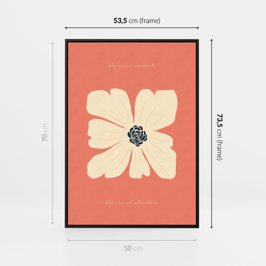 Obraz w ramie 50x70 - Malowane Kolorowe Echa - minimalistyczna grafika, biały kwiat na różowym tle - rama czarna