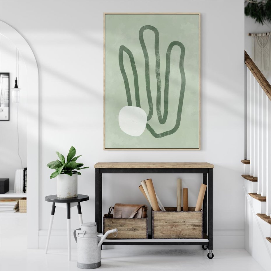Obraz w ramie 80x120 - Spokojne Kształty Natury - zielona abstrakcja, zgaszona zieleń - rama drewno