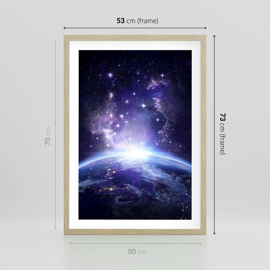 Plakat w ramie 50x70 - Podróż w kosmiczną przestrzeń - kosmos, ziemia - rama drewno