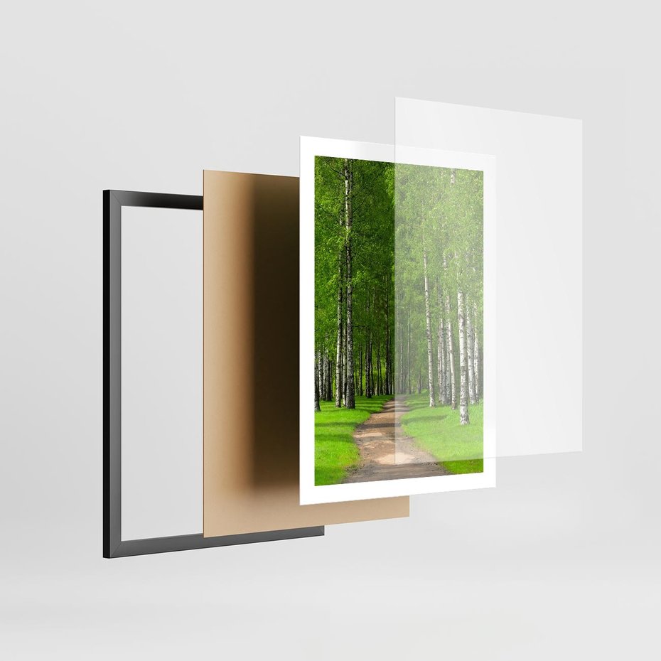 Plakat w ramie 50x70 - Spacer Ścieżką w Urokliwym Lesie - las, ścieżka - rama czarna