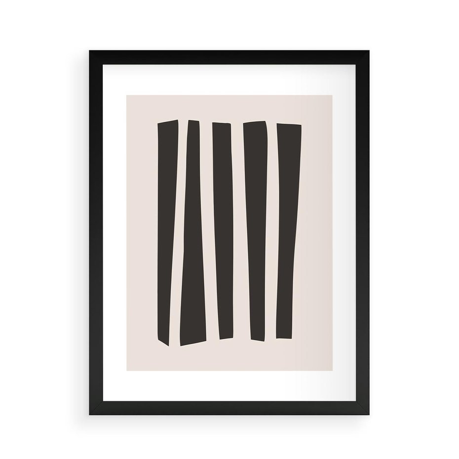Plakat w ramie 50x70 - Migotliwa Transformacja Form - minimalizm, czarne pasy - rama czarna