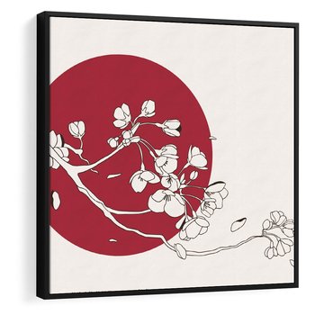 Obraz w ramie 50x50 - Esencja Zen - kwiatnąca wiśnia, orientalna grafika - rama czarna