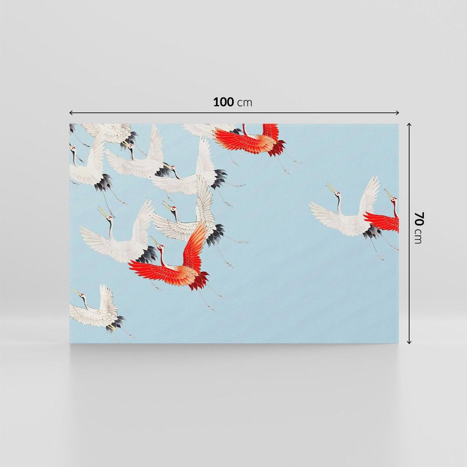 Obraz na płótnie 100x70 - Eteryczne Żurawie - lecące żurawie, orientalna sztuka