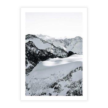 Plakat bez ramy 21x30 - Biały Zimowy Pejzaż - góry w zimie, ośnieżone wysokie szczyty