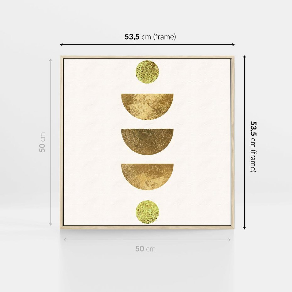 Obraz w ramie 50x50 - Harmonijne Odbicia - geometryczne złote kształty, tekstura - rama drewno