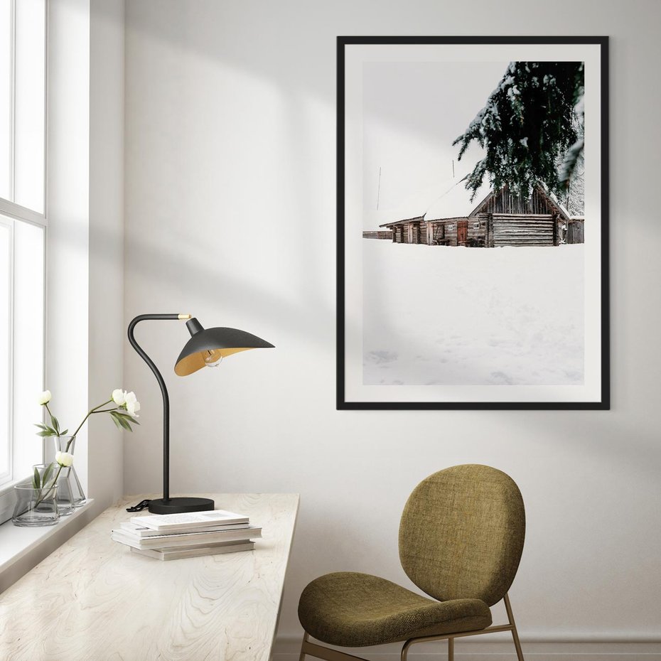 Plakat bez ramy 50x70 - Zimowy Azyl - domek w górach, śnieg