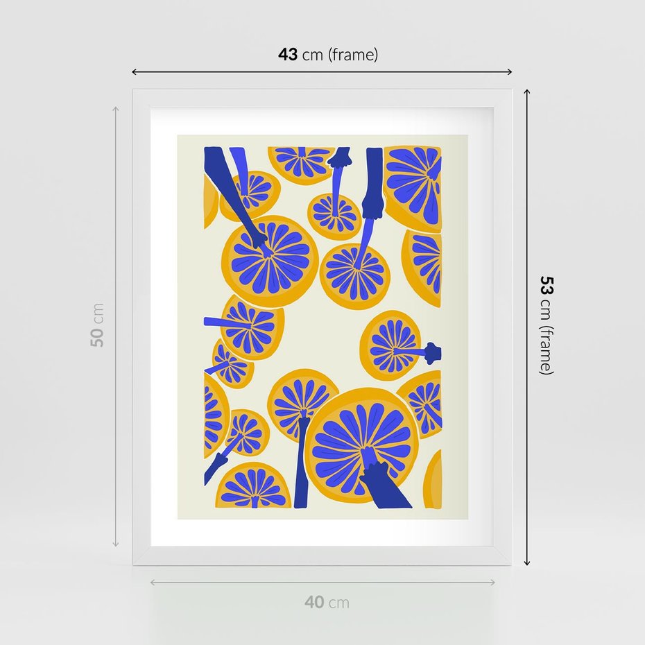 Plakat w ramie 40x50 - Malowane w słońcu - abstrakcyjna kompozycja, grzyby - rama biała