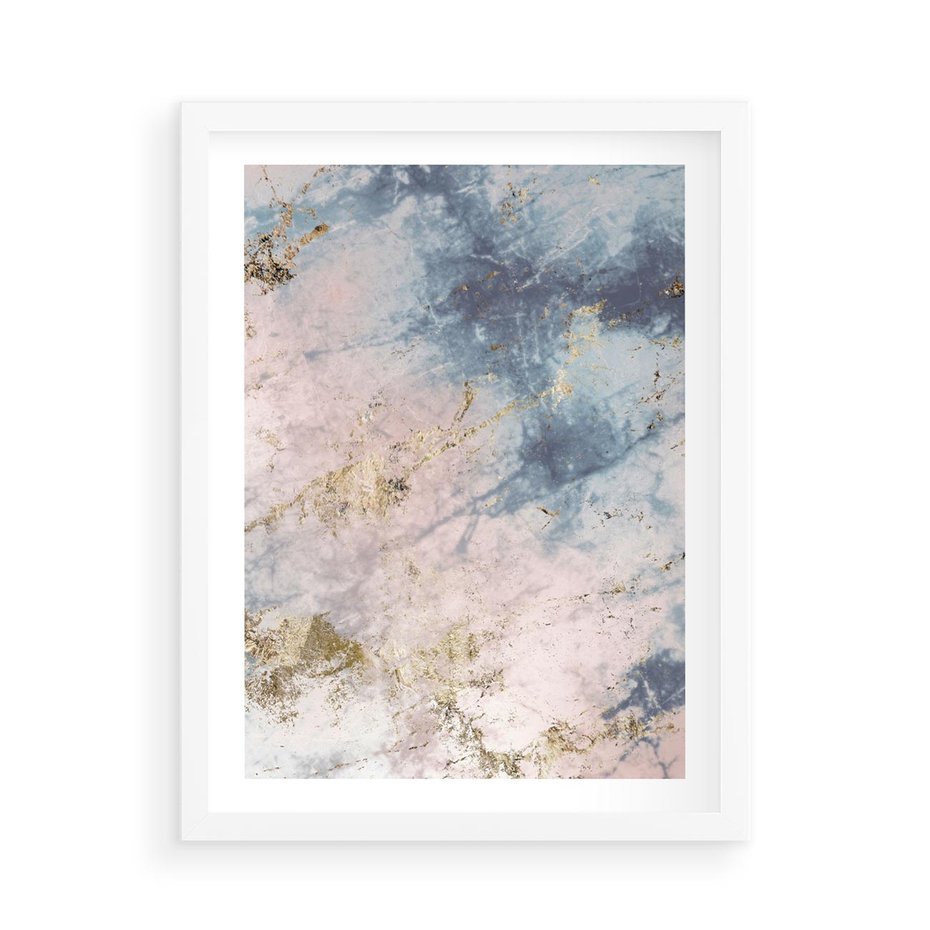 Plakat w ramie 50x70 - Luksusowa Dekoracja - marmur, złoto - rama biała