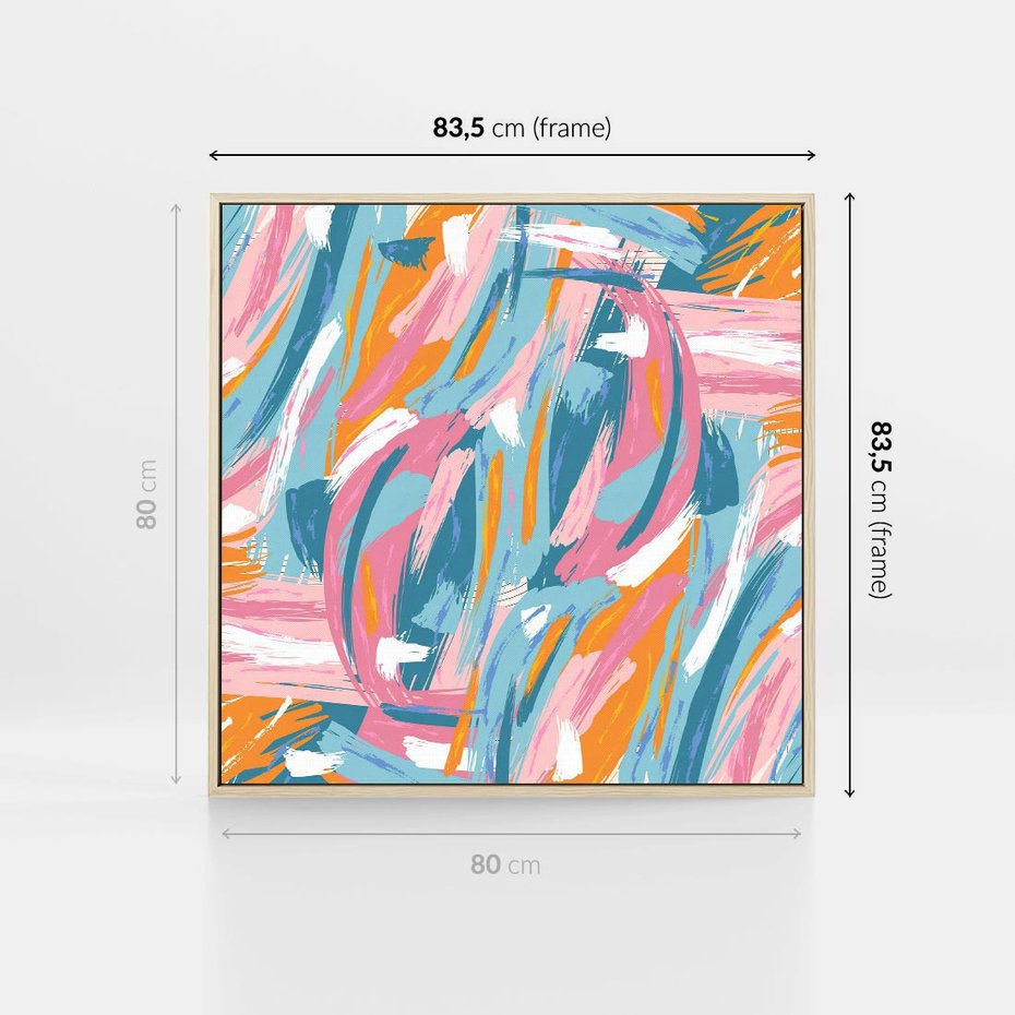 Obraz w ramie 80x80 - Refleksje w krainie abstrakcji - abstrakcja, energiczne pociągnięcia pędzla - rama drewno