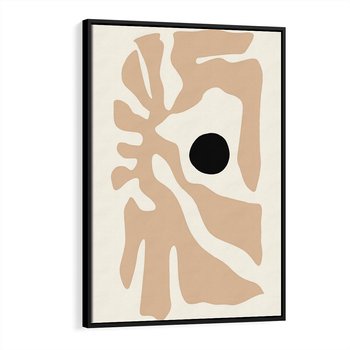 Obraz w ramie 70x100 - Eksploracja Abstrakcji - beżowa absrakcyjna kompozycja, czarny akcent - rama czarna