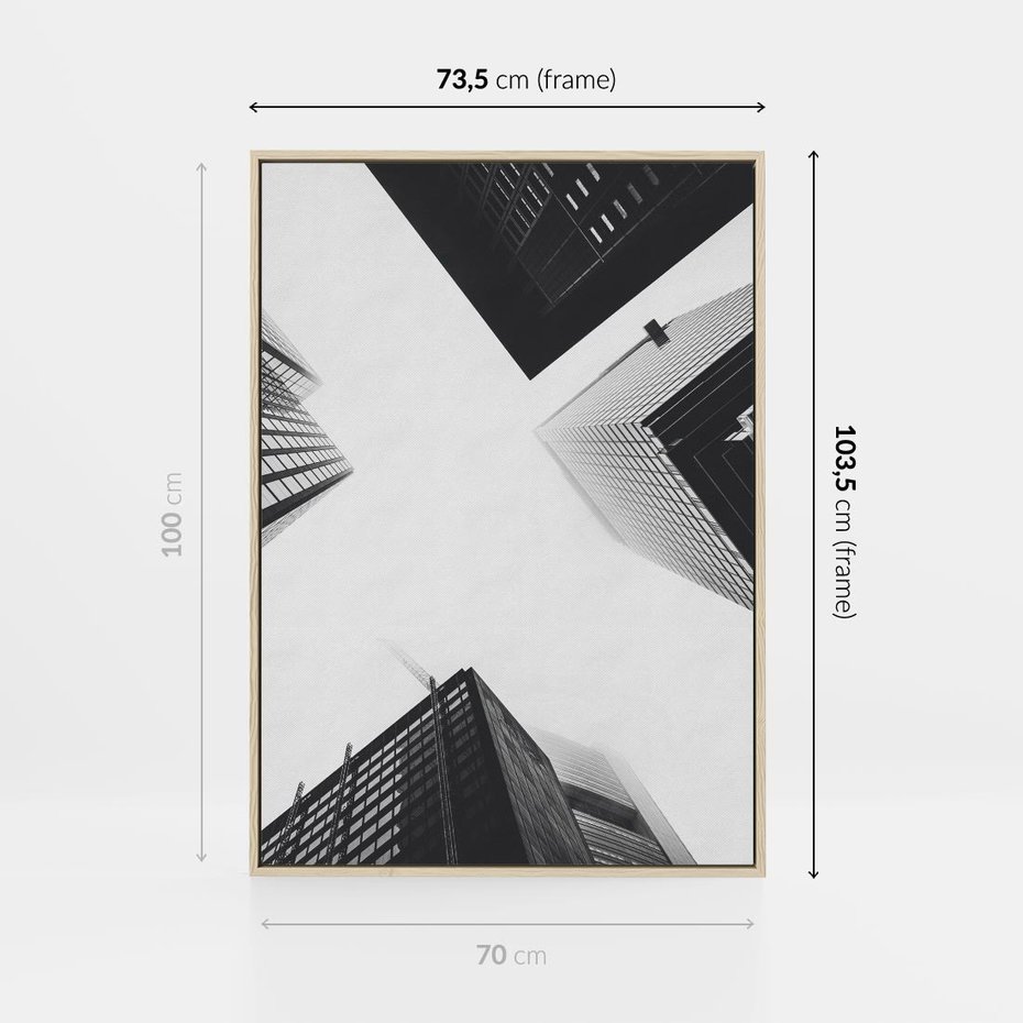 Obraz w ramie 70x100 - Nowoczesna Dynamika - perspektywa, wieżowce - rama drewno