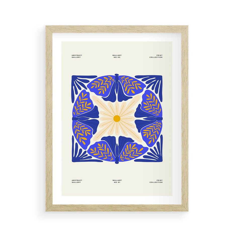 Plakat w ramie 50x70 - Księga Abstrakcji - abstrakcyjna boho kompozycja, granatowe ćmy - rama drewno