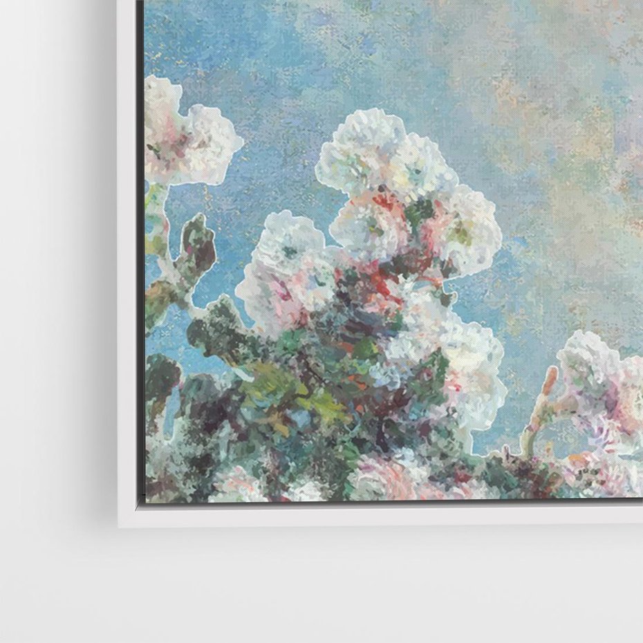 Obraz w ramie 70x50 - Księżycowy sen artysty - subtelny obraz olejny, minimalizm - rama biała