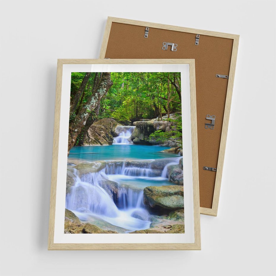 Plakat w ramie 50x70 - Siła Rzeki i Urok Wodospadu - rzeka, wodospad - rama drewno