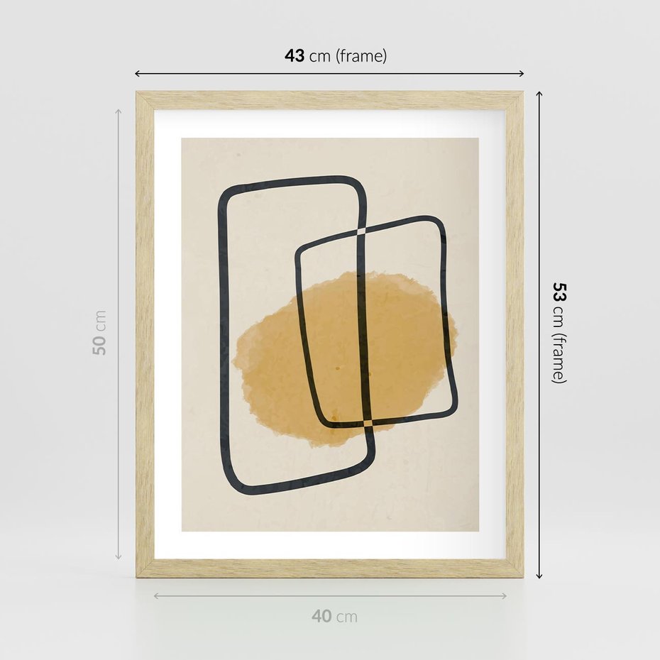 Plakat w ramie 40x50 - Rozkwitające Formy - abstrakcyjne nieregularne kształty, minimalistyczny plakat - rama drewno