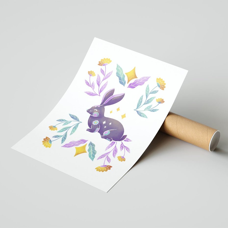 Plakat bez ramy 21x30 - Boho Wiatr - boho plakat, królik