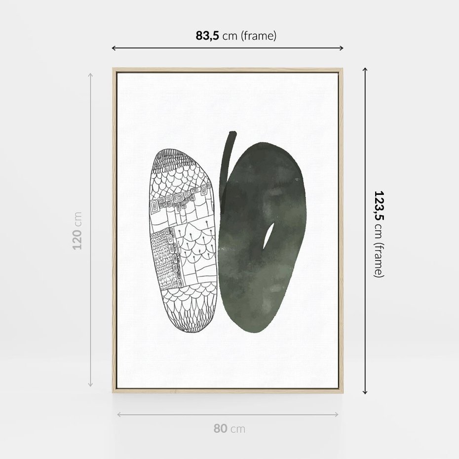 Obraz w ramie 80x120 - Przesunięte Jabłko - minimalistyczny plakat, jabłko - rama drewno