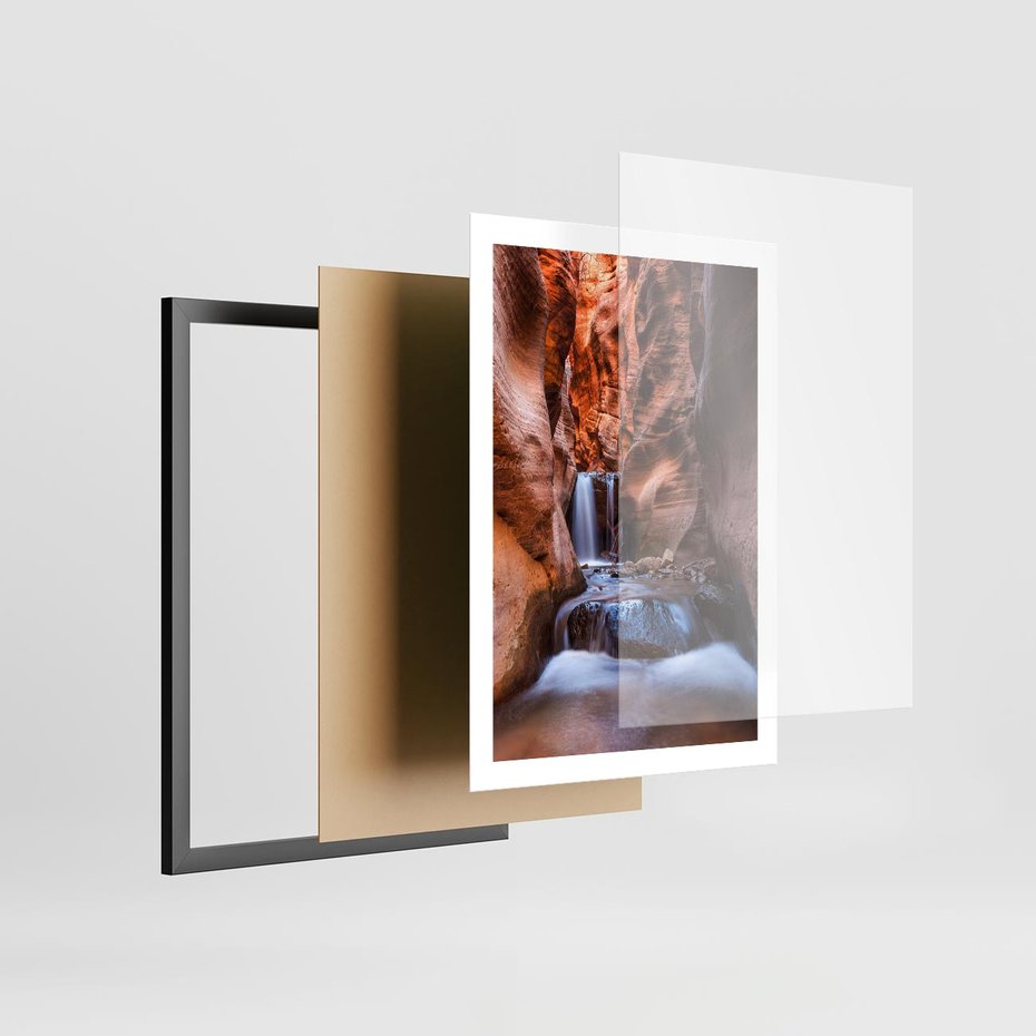 Plakat w ramie 50x70 - Tajemniczy świat jaskini i wodospadu - jaskinia, wodospad - rama czarna